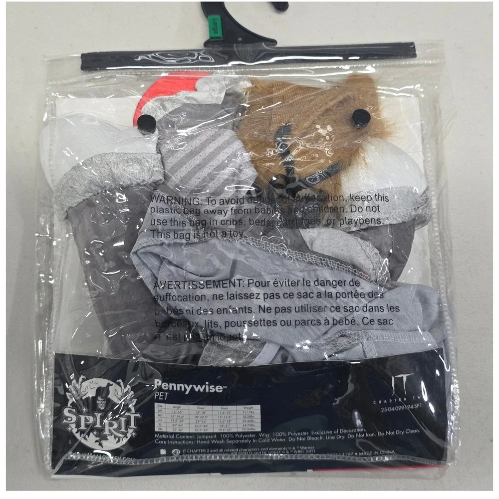 Spirit Halloween IT Pennywise Dog Costume Large 29-44 lbs Jumpsuit Wig 01582477